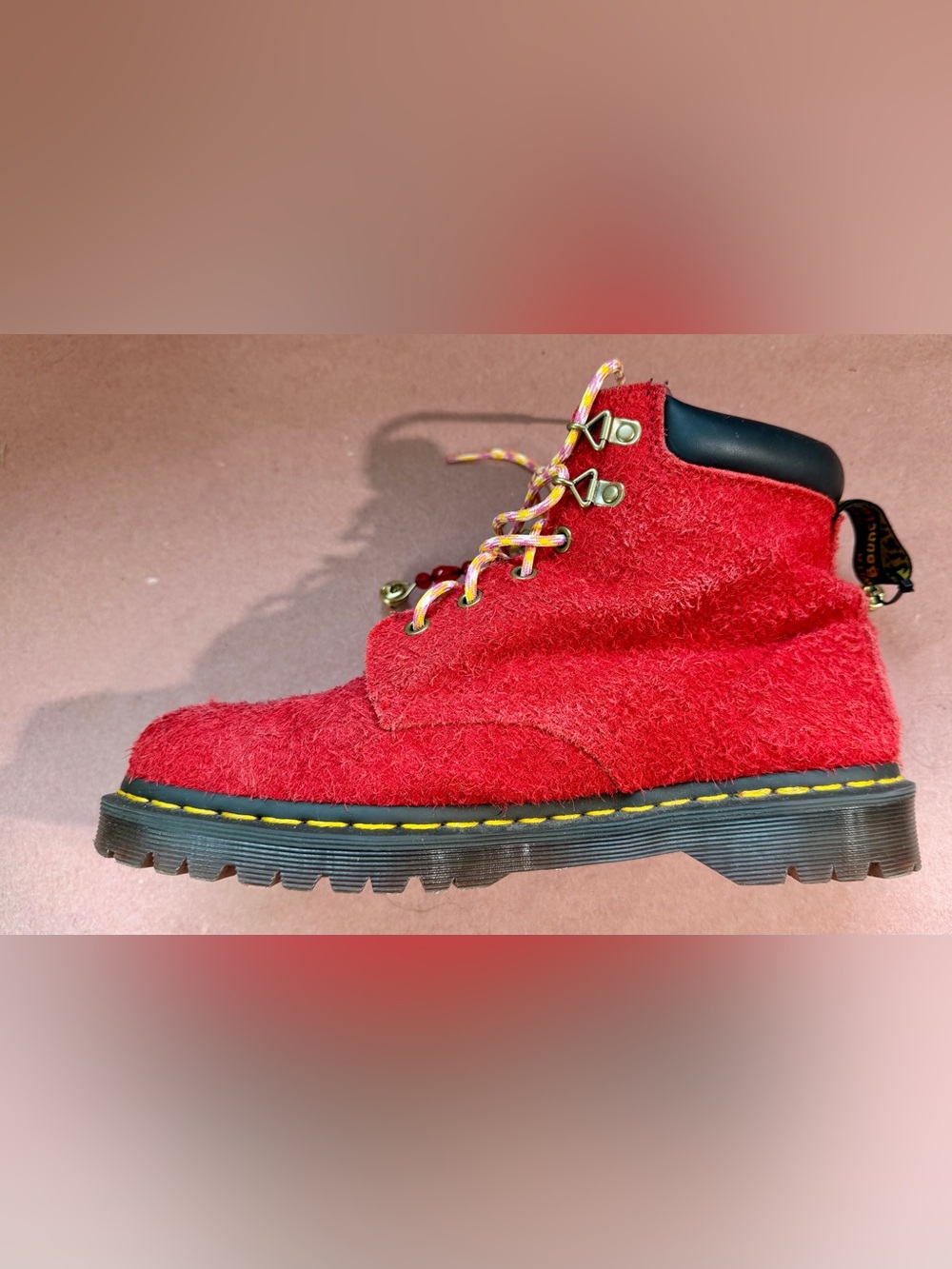 Dr. Martens Red Suede Hiking Boot with Custom Accents